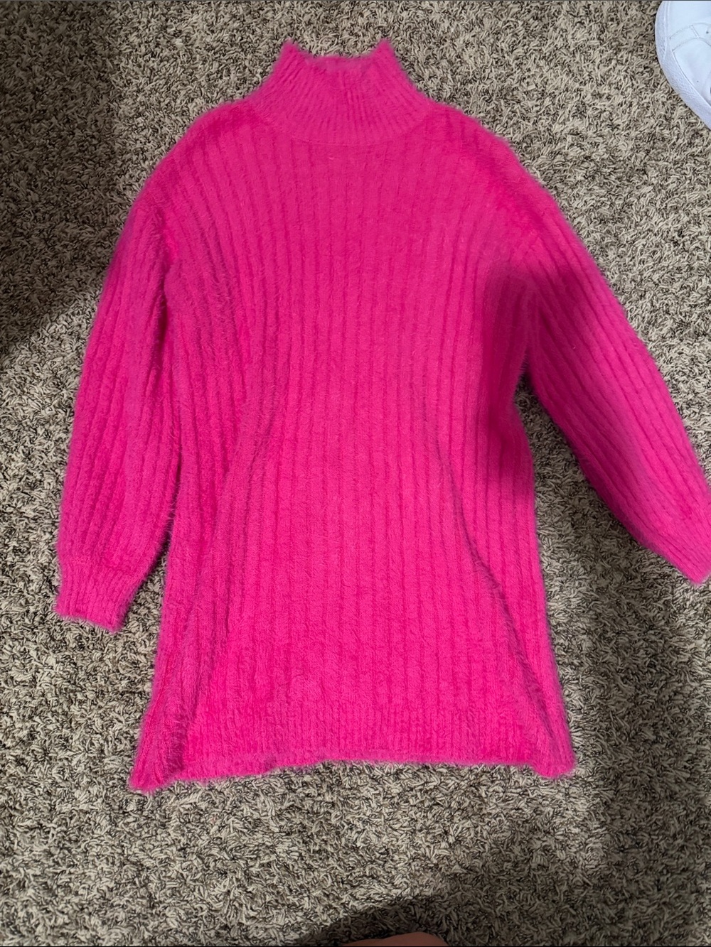 Anthropologie Vibrant Pink Ribbed Turtleneck Sweater